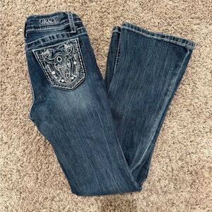 Grace in LA Kids Dark Blue Jeans with Embroidered Pockets